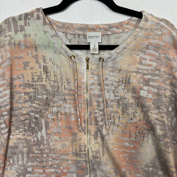 Chico’s Zenergy Women's Kimono Sleeve Rhinestone Lightweight Zip Up Top Size XL - Picture 2 of 10